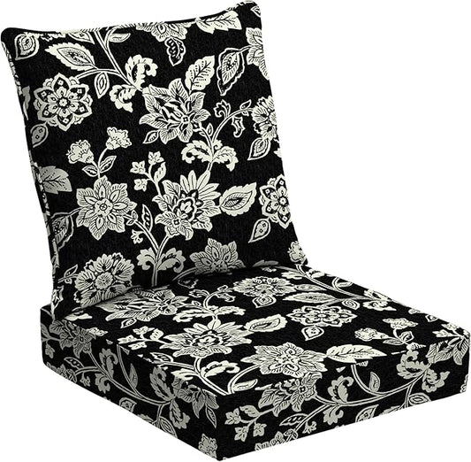 Arden Outdoor Foam Deep Seat Cushion Set, 24 in x 24 in, Weather-Proof, Rain-Proof, Fade Resistant Patio Cushion, Bottom and Back Cushion for Chair, Sofa, and Couch Ashland Black Jacobean
