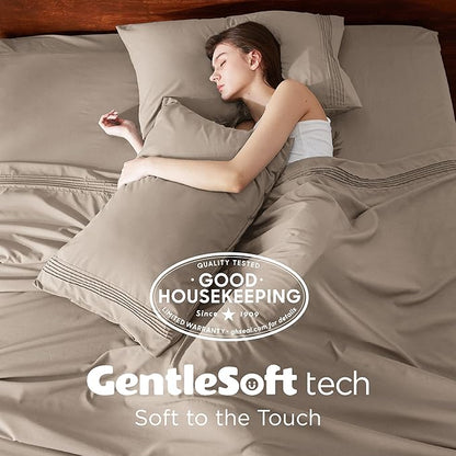 Bedsure Deep Pocket King Sheet Set - Fits Mattresses Up to 21 Inches Thick - 4 Piece GentleSoft Bed Sheets, Moisture Wicking, Soft & Cooling Bedsheet & Pillowcases, Easy & Secure Fit, Brown
