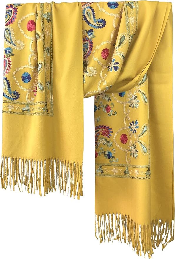 Urban CoCo Women's Embroidered Tassel Long Shawl Oversize Scarf Wraps for Women