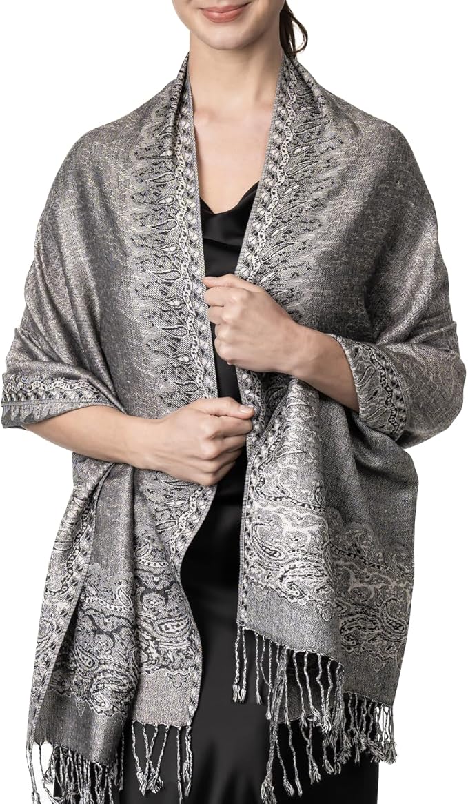 Achillea Big Paisley Pashmina Shawl Wrap for Women – Elegant Scarf for Weddings, Evening Dresses, Festivals & Daily Wear