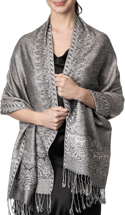Achillea Big Paisley Pashmina Shawl Wrap for Women – Elegant Scarf for Weddings, Evening Dresses, Festivals & Daily Wear