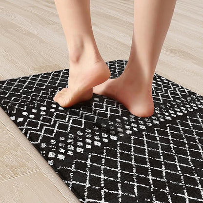 KIMODE Anti Fatigue Mats for Kitchen Floor 17"x47"+17"x29", Black Boho Kitchen Rugs Sets of 2, Cushioned Kitchen Floor Mats, Non Slip Standing Mats for Sink Laundry Office Desk