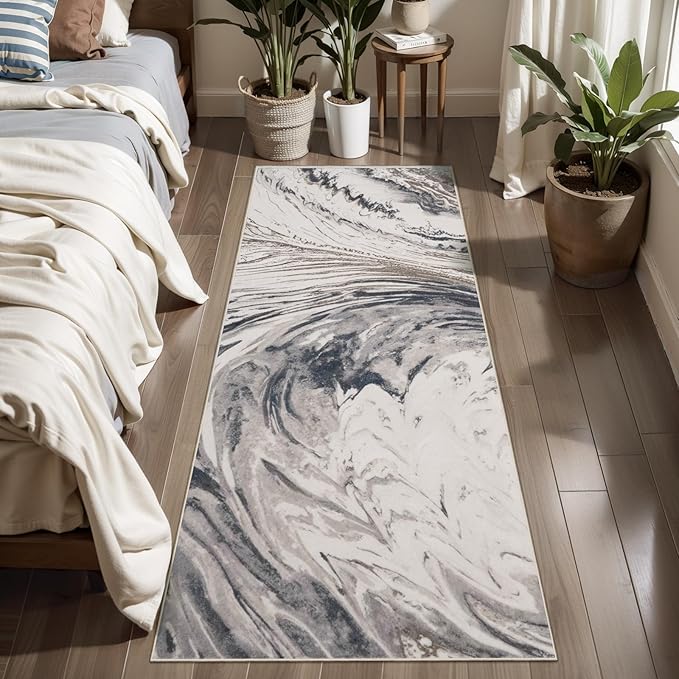 Ciicool 2x6 Washable Runner Rug, Modern Abstract Soft Hallway Rugs Runner, Non-Slip Thin Accent Rug Lightweight Brown Print Distressed Carpet for Laundry Entryway Bedroom Kitchen Indoor