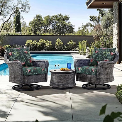 Favoyard Outdoor Seat Cushion 24 x 24 x 4 in Waterproof Pattern Fade Resistant Cover Removable Patio Furniture Cushions Deep Seat & Back Cushion Set with Adjustable Straps for Patio Chair Sofa Couch