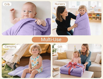 ZPECC Toddler Bedding Set - 4 Piece Hypoallergenic Baby Crib Bedding Set for Boys and Girls, Includes Toddler Comforter, Flat Sheet, Fitted Sheet and Pillowcase, Purple Stripe