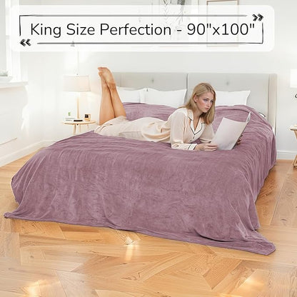 Electric Heated Blanket King Size 90"x100" - Dual-Sided with Microplush & Sherpa Fabric, 4 Heat Settings & 10 Hours Auto Off, Dual Controller, Machine Washable - Berry