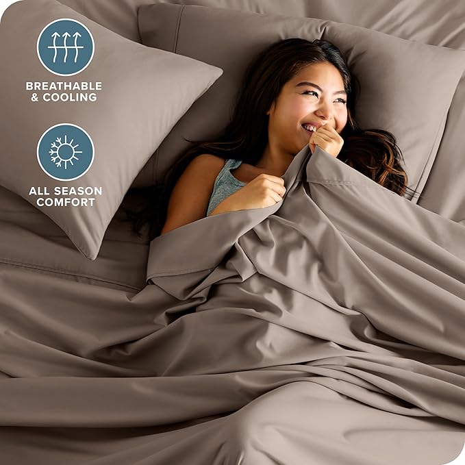 Bare Home Twin XL Sheet Set - College Dorm Size - Luxury 1800 Ultra-Soft Microfiber Twin Extra Long Bed Sheets - Deep Pockets - Easy Fit - Extra Soft - 3 Piece Set - Bed Sheets (Twin XL, Taupe)