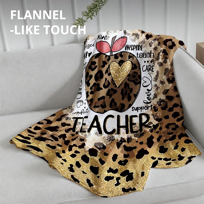 Teacher Leopard Blanket, Trendy Retro Cheetah Print Throw Blankets for Office Home Bedroom Living Room Couch Decor, Teacher Appreciation Gifts for Women, Teachers Gifts, 50x60 Inch