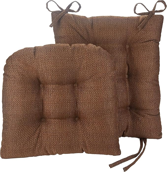 Klear Vu Omega Non-Slip Rocking Chair Cushion Set, Assembled in USA, Thick Padding & Tufted Design, Includes Seat Pad & Back Pillow with Ties, 17x17 Inches, 2-Piece Set, Tyson Chocolate