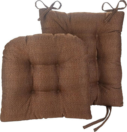 Klear Vu Omega Non-Slip Rocking Chair Cushion Set, Assembled in USA, Thick Padding & Tufted Design, Includes Seat Pad & Back Pillow with Ties, 17x17 Inches, 2-Piece Set, Tyson Chocolate