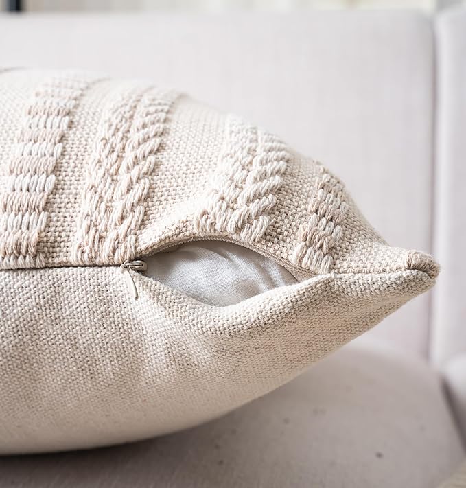 Boho Lumbar Pillow Covers 14x36 Long, Farmhouse Decorative Couch Pillow Cases, Beige Accent Pillows of Bed, Sofa Bedroom Living Room Home Decor Cushion Cover, Pack of 1