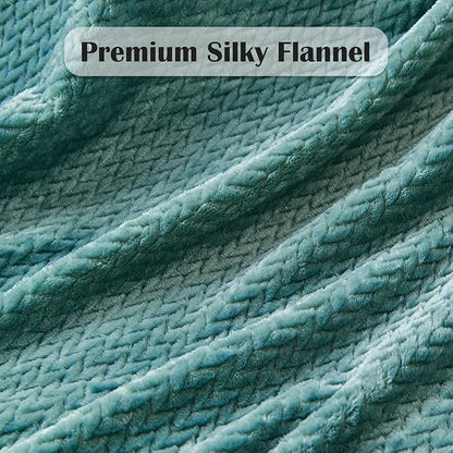 NEWCOSPLAY Super Soft Queen Blanket Light Teal Premium Silky Flannel Fleece Leaves Pattern Lightweight Bed Blanket All Season Use (Light Teal, Queen(90"x90"))