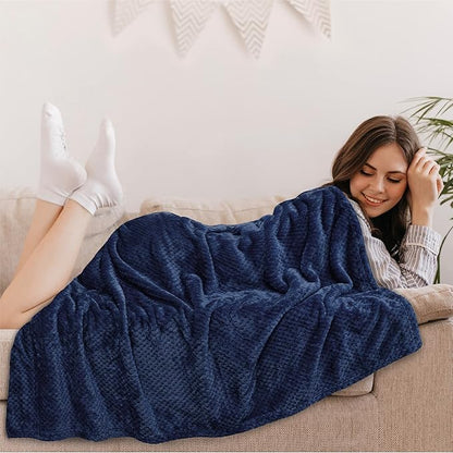 PAVILIA Navy Blue Throw Blanket for Couch Bed, Soft Fleece Throws for Sofa Chair, Fuzzy Waffle Textured Blanket, Cozy Warm Lightweight All Season Blanket Throw, 50x60