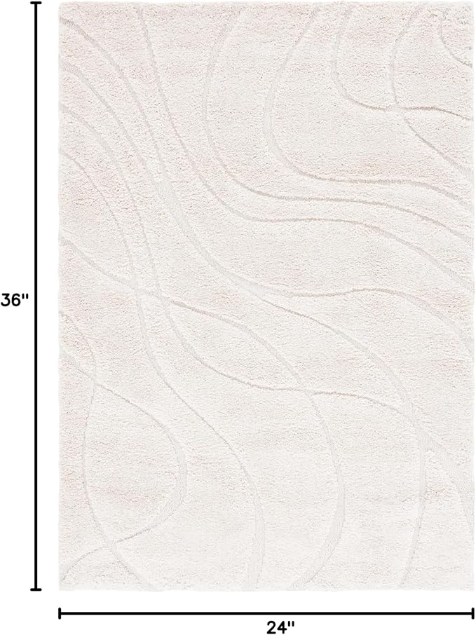 SAFAVIEH Florida Shag Collection Area Rug - 2' x 3', Creme/Creme, Geometric Design, Plush 1.2 Inch Thick Ideal for High Traffic Areas in Living Room, Bedroom, Dining (SG471-1111)
