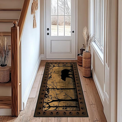 Vintage Runner Rug 2x4 Rugs for Entryway,Bear Country Cabin Wildlife Kitchen Rug Washable Indoor Door Mat Non Slip Accent Throw Rugs Rustic Area Carpet Runners for Hallway,Bedroom,Laundry Floor Carpet