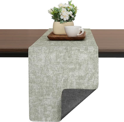 Table Runners 55 Inches Long, Dual-Sided Faux Leather Farmhouse Table Runner Waterproof Non-Slip for Living Room Party Home Decor Holiday Decorations(Gray Grass Green, 12 x 55 Inch)