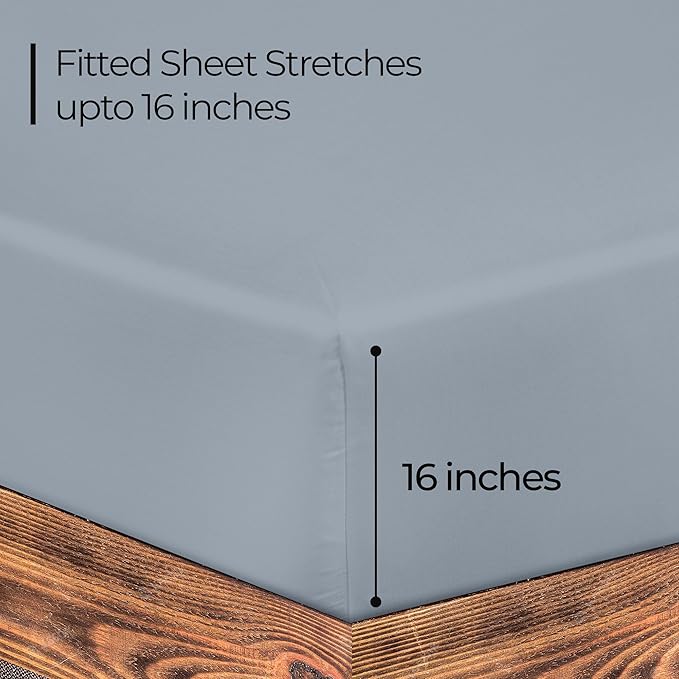 ROYALE LINENS 300 Thread Count 100% Long Staple Combed Cotton Fitted Sheet Queen - Super Soft Deep Pocket Bottom Sheet - Fitted Sheets Only - Elastic Sheets (Queen, Lake Blue)