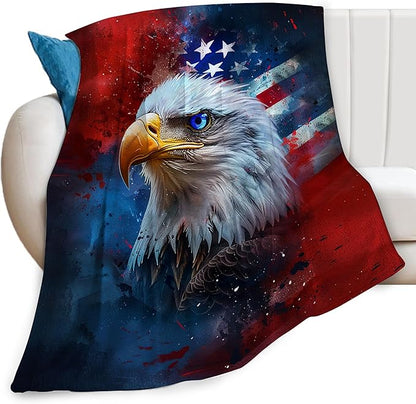 American Flag Bald Eagle Throw Blanket Patriotic Print Blankets Gifts Couch Sofa Bed Stuff Decor Soft Cozy Fleece Plush Flannel Bedding for Lover Men Women Adults 60"x80"