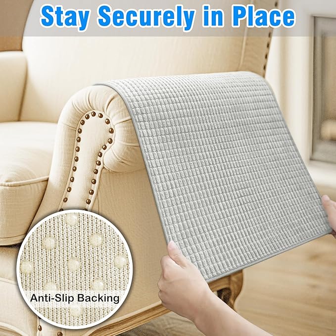Couch Arm Covers, Sofa Arm Covers, Waterproof Armrest Cover for Sofa, Armchair, Loveseat, Headrest Cover, Non-Slip Recliner Arm Cover, Arm Chair Covers Set of 2 (Light Gray, 19"×19")