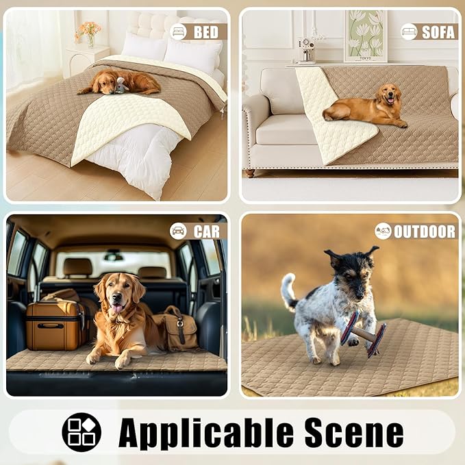 Smiry Waterproof Dog Bed Cover Blanket, Soft Reversible Pet Blanket, Washable Leakproof Cats Dogs Couch Cover for Sofa, Couch, Furniture, Plaid (30x53 Inch, Camel/Beige)