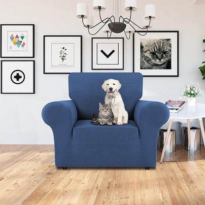 LURKA Stretch Chair Sofa Slipcovers 1 Piece Couch Covers for Sofa Furniture Protector Full Sofa Covers with Elastic Bottom for Kids and Dog (Small, Blue)