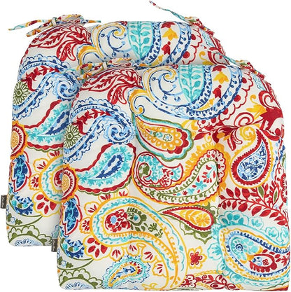 FUNHOME Outdoor Chair Cushions 19 x19 Inch,Water Resistant Tufted Seat Cushions 19",Reversible,Weather Resistant,Rounded Back Wicker Chair Cushion for Patio Garden Furniture(Phoenix)