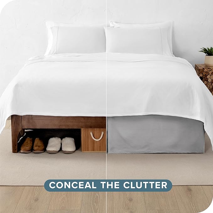 Bare Home Full XL Bed Skirt - 15-Inch Tailored Drop Easy Fit - Bed Skirt for Full Extra Long Beds - Center & Corner Pleats (Full XL, Light Grey)