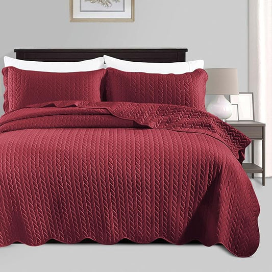 IR Imperial Rooms California King Quilt Bedding Set Size (118"x106") + 2 Pillow Shams (20" x 36"+ 2") - 3 Pcs All Season Reversible Microfiber Coverlet Embossed Quilt Bedspread (Burgundy)
