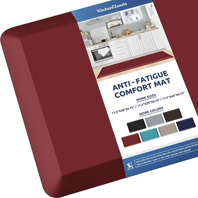 KitchenClouds Kitchen Mat Cushioned Anti Fatigue Kitchen Rug 0.8inch Waterproof Non Slip Kitchen Rugs and Mats Standing Desk Mat Comfort Floor Mats for Kitchen Sink Office (17.3"x60",Red)