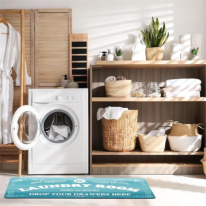 Zoke Laundry Room Rug Runner Stylish Non-Slip Laundry Room Mat 20"x59", Versatile, Waterproof Runner for Laundry, Kitchen, and Bathroom, Mudroom Decor and Farmhouse Charm