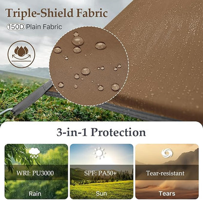 Camping Tarp Tent Portable Multifunctional Bushcraft Backpacking Tear-Resistant Fabric Rain Fly Tarps Awning Shelter Lightweight Waterproof Tarp(10×10 tarp)