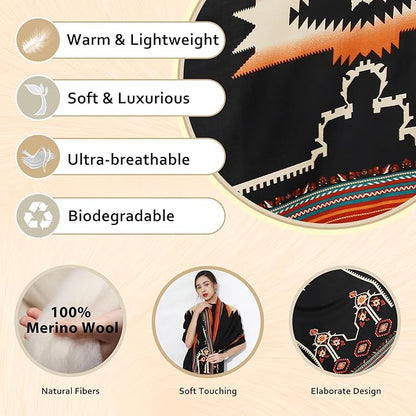 DANA XU 100% Merino Wool Extra Large Pashmina Blanket Travel Scarf Cashmere Wrap for Women Fall Winter Oversize Shawl Floral