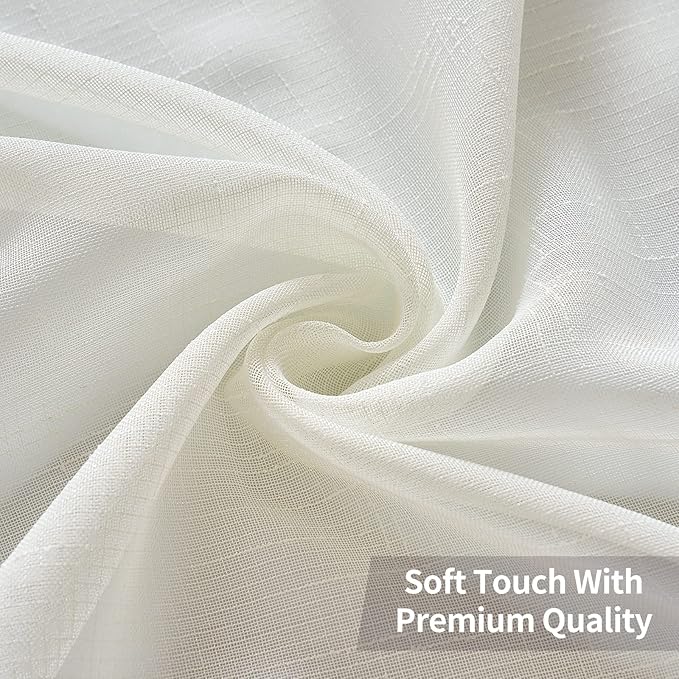 MIULEE 2 Panels Natural Linen Look Textured Sheer Curtains Elegant Solid Ivory Drapes Grommet Top Window Voile Panels for Bedroom Living Room (52X84 Inch)