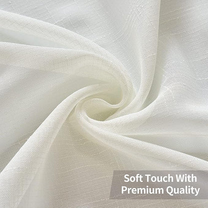 MIULEE 2 Panels Natural Linen Look Textured Sheer Curtains Elegant Solid Ivory Drapes Grommet Top Window Voile Panels for Bedroom Living Room (52X84 Inch)