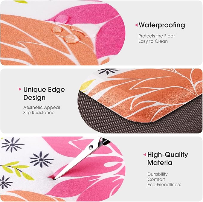Kitchen Mats for Floor,Cushioned Rug Anti-Fatigue Mats for Kitchen Decor Accessories,Waterproof Non-Slip Mat and Rug for Office,Floor,Laundry 17.3"*39",Mutil-Pink
