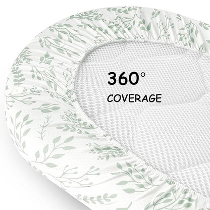 Yoofoss Bassinet Sheets for Baby,3-Pack Fitted Bassinet Sheets Set Compatible with Halo Bassinest Swivel Sleeper,Baby Delight,Angelbliss,Soft Breathable Bassinet Mattress Sheets(Green+Leaf)