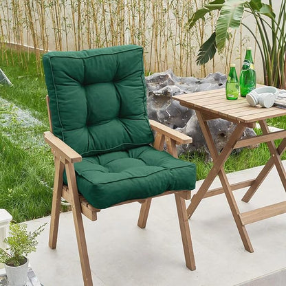 ARTPLAN Outdoor Seat Cushion,Square Thick Tufted Chair Cushion for Patio Wicker Chair with Tie,Set of 2,19"x19"x5",Invisible Green