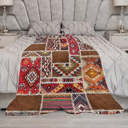 Southwest Aztec Throw Blanket, Native Bohemian Retro Patchwork Traditional Geometric Soft Flannel Blanket Warm Blankets for All Seasons, Bed Couch Sofa 40"x50"