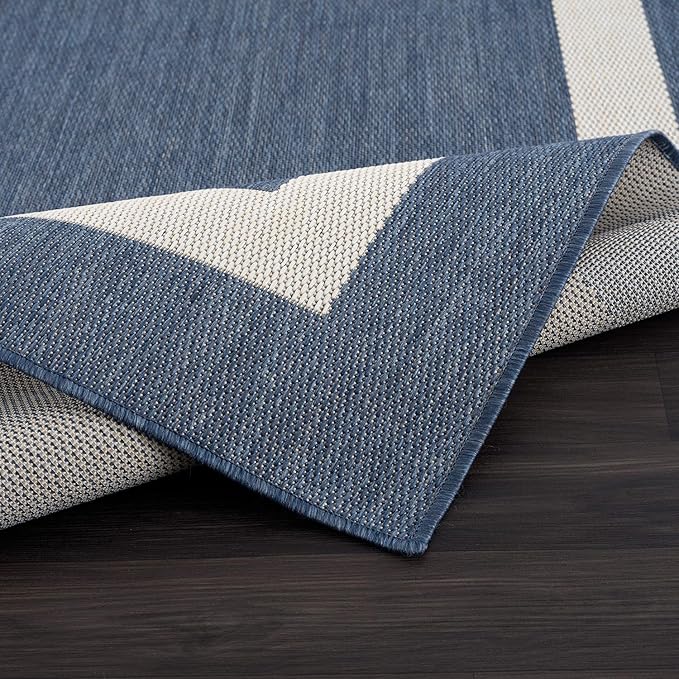CAMILSON Outdoor Rug 10x14, Large Modern Outside Rugs for Patios Porches Waterproof Durable Washable Non-Shedding, Easy-to-Clean Indoor Outdoor Area Carpet (10 x 14, Bordered - Blue/White)
