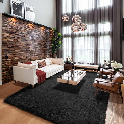 ONASAR Black 6x9 Area Rugs for Living Room Bedroom, Large Fluffy Washable Soft Plush Floor Big Indoor Shaggy Carpet for Kids Girls Boys Teen Dorm Home Nursery Playroom Decor Aesthetic