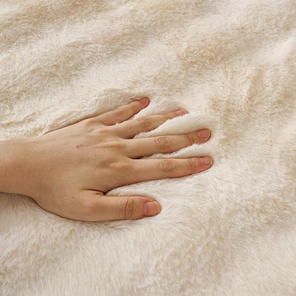 Faux Fur Decorative Throw Pillow Cover Plush Thick Bubble Pillow Covers Luxury Soft Cozy Accent Pillowcase for Spring Sofa Living Room Couch Bed (Ivory,12"x20")
