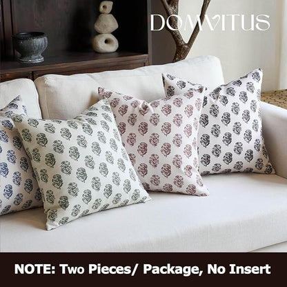 DOMVITUS Set of 2 Floral Pillow Covers 18x18, Block Print Pillow Covers Vintage Neutral Decorative Farmhouse Throw Pillow Covers for Couch Bed Living Room Black
