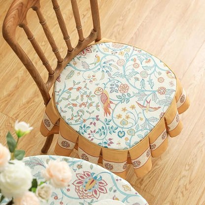 patdrea Pack of 2 Chair Cushions for Dining Chairs with Ruffled, Floral Birds Seat Cushion with Ties,Removable,Non Slip Chair Pads Decor for Bar Stool Cushions, Indoor Kitchen Chairs, 17.7"x17.7"