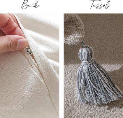 BlissBlush Gray Decorative Throw Pillow Cover 20x20 Combo Set of 2 Square Boho Neutral Grey Accent Pillowcase Tassels Farmhouse Cushion for Couch Sofa Bedroom Living Room Home Décor Cover ONLY