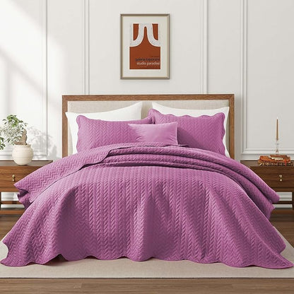 IR Imperial Rooms 8 Pack Quilt King Size Bedding (106" x 96") - Bulk Wholesale for Hotels, Guest Bedroom & Airbnbs - Lightweight Microfiber Reversible Embossed Quilts Bedspread (Purple)