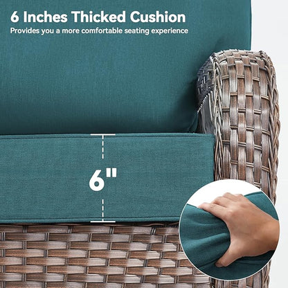 Luxury 6" Outdoor Cushions for Patio Furniture, 24x24x6" Thick Seat Cushion Set of 6, Fade Resistant Couch Chair Replacement Cushions High Density Deep Wicker Chair Cushion w/ Removable Cover, Green
