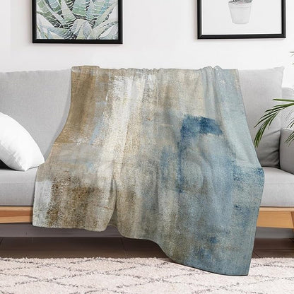 Abstract Gradient Blanket, Modern Fashion Art Blue Grey Brown Painting Strokes Pattern Soft Warm Cozy Plush Flannel Covers for Livingroom Bedroom Couch Chair Camping Travel Home Decor Tapestry 40x50in