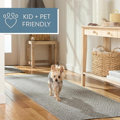 TOWN & COUNTRY BASICS Pax Herringbone Textured Solid Everwash® Washable Area Rug, Low Pile, Non-Slip Backing, Easy Clean Pet & Family Friendly Rug, Grey, 1'11"x2'11"