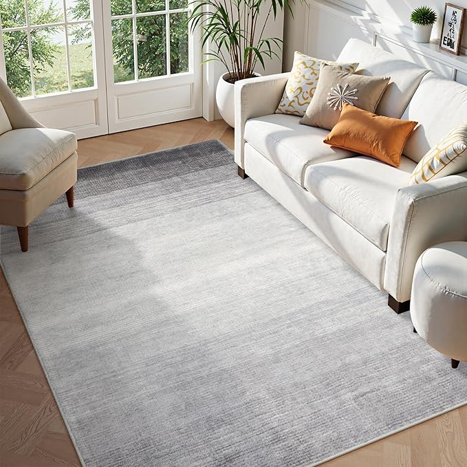 Wonnitar Modern Ombre 5x7 Grey Rugs for Living Room, Washable Large Bedroom Area Rug, Non-Slip Stain Resistant Dining Table Throw Mat, Abstract Carpet for Entry Basement Dorm (Grey, 5'x7')