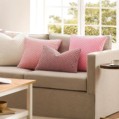Kevin Textile Valentines Day 14x24 Inch Pillow Cover 1 Pack Boho Decorative Soft Striped Corduroy Lumbar Farmhouse Accent Rectangle Cushion Case for Living Room Couch Sofa Bed, Dark Pink